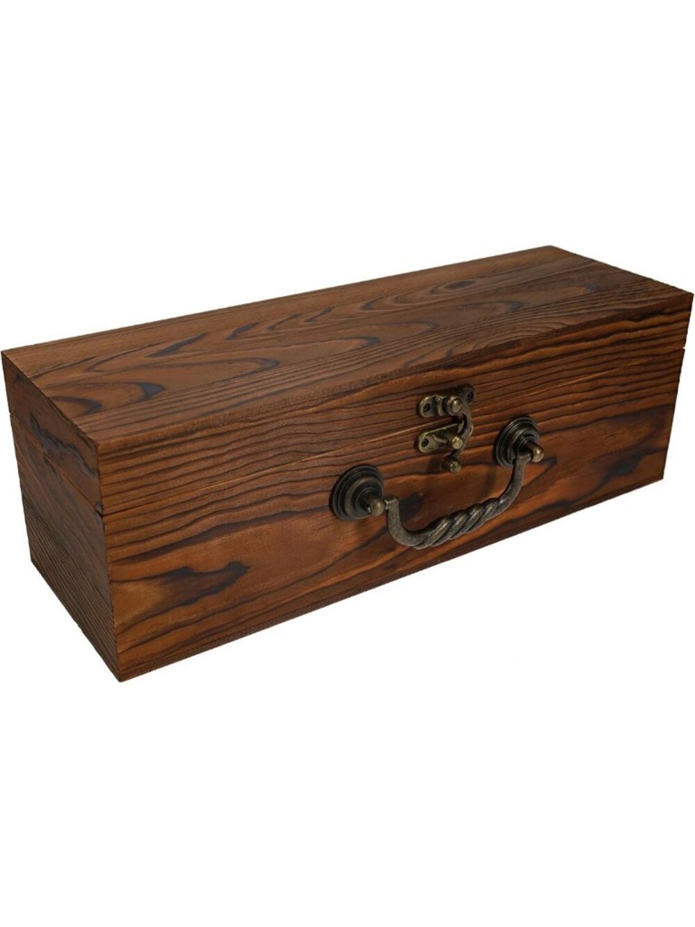 Large Wooden Keepsake Box with Hinged Lid, Burnt Walnut Finish, Decorative